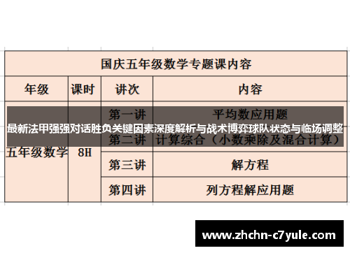 最新法甲强强对话胜负关键因素深度解析与战术博弈球队状态与临场调整